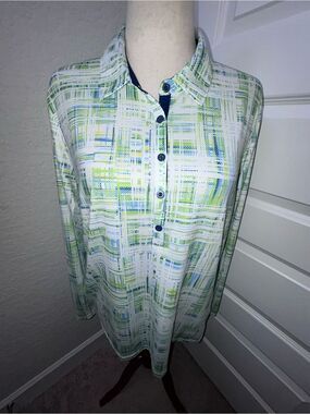 EP New York 1/4 Button Front Long Sleeve Blouse Shirt Top